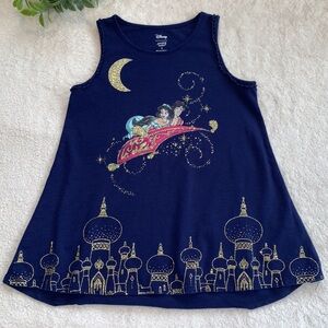 Disney Aladdin Tank Top Dark Blue w/ Gold Glitter Design 8 EUC
